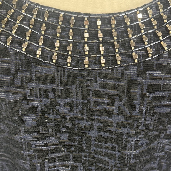 Adrianna Papell Black Textured Dress with Beaded Neckline Size 16W - Picture 4 of 10